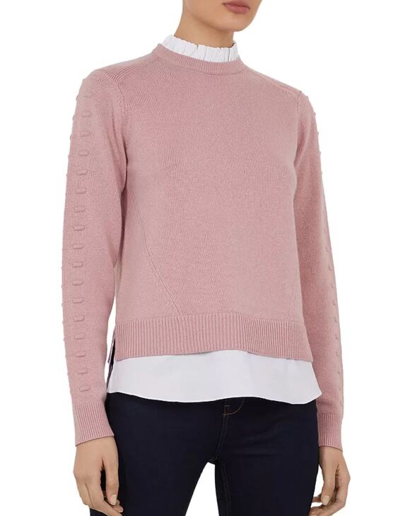 Ted Baker Sweaters - Ted Baker Womens Two-Piece Sweater 3 Medium Pink Lissiah Bobble Layered Shirt